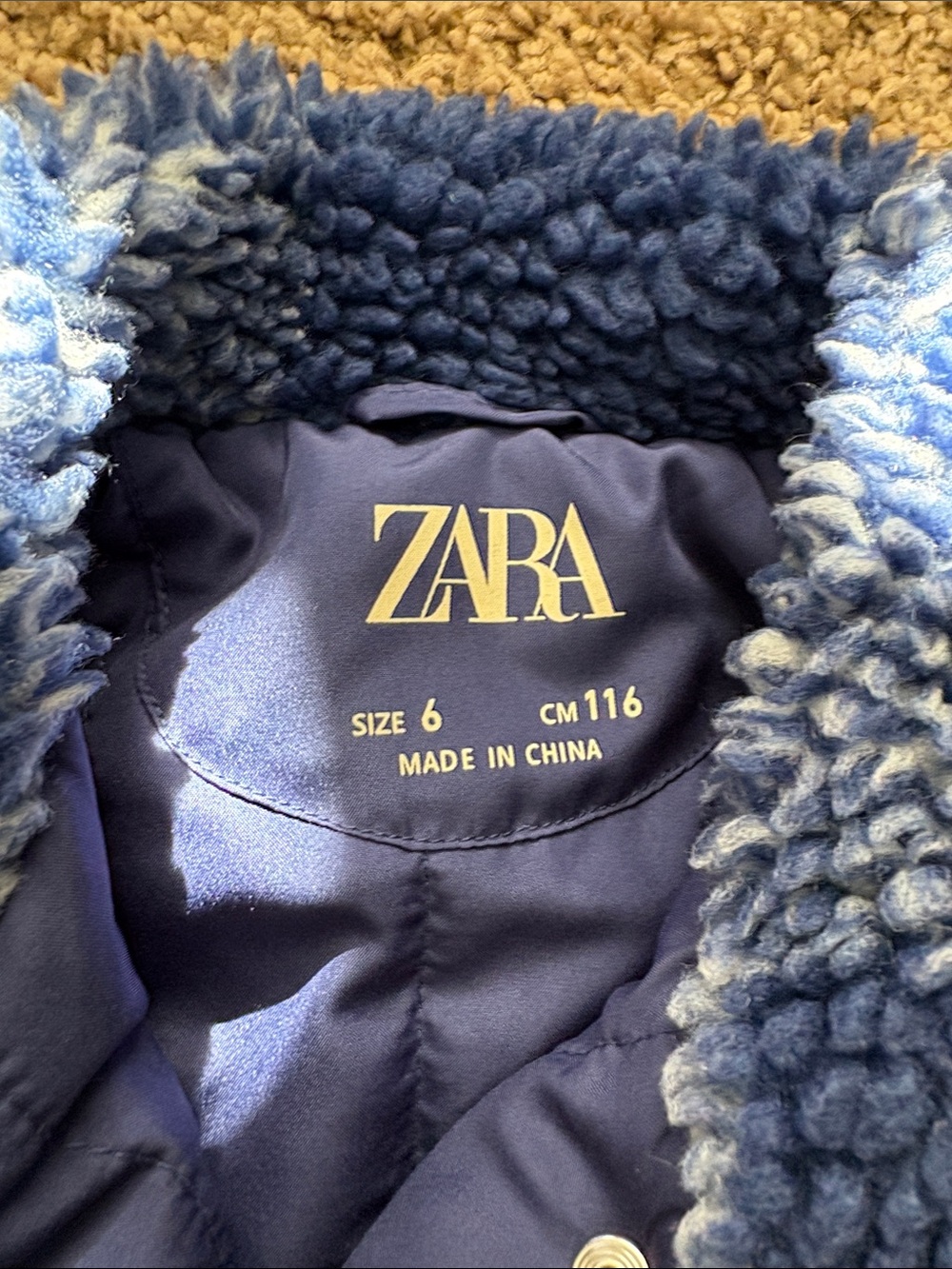 ZARA Blue & White Check Sherpa Puffer Jacket - Picture 2 of 5